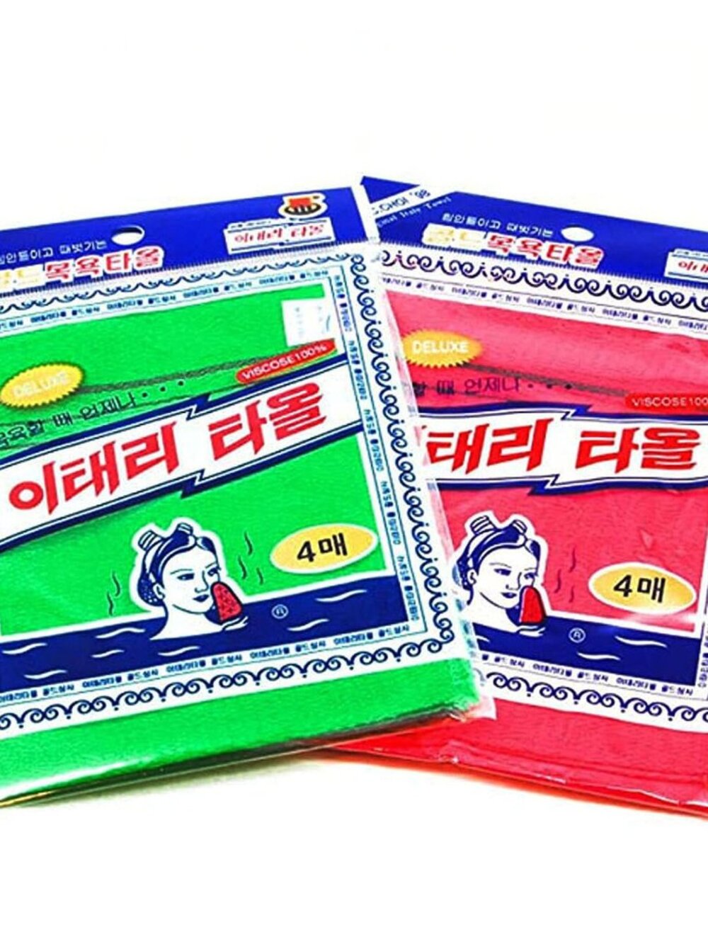 8 pcs Asian Exfoliating Bath Washcloth - Red & Green